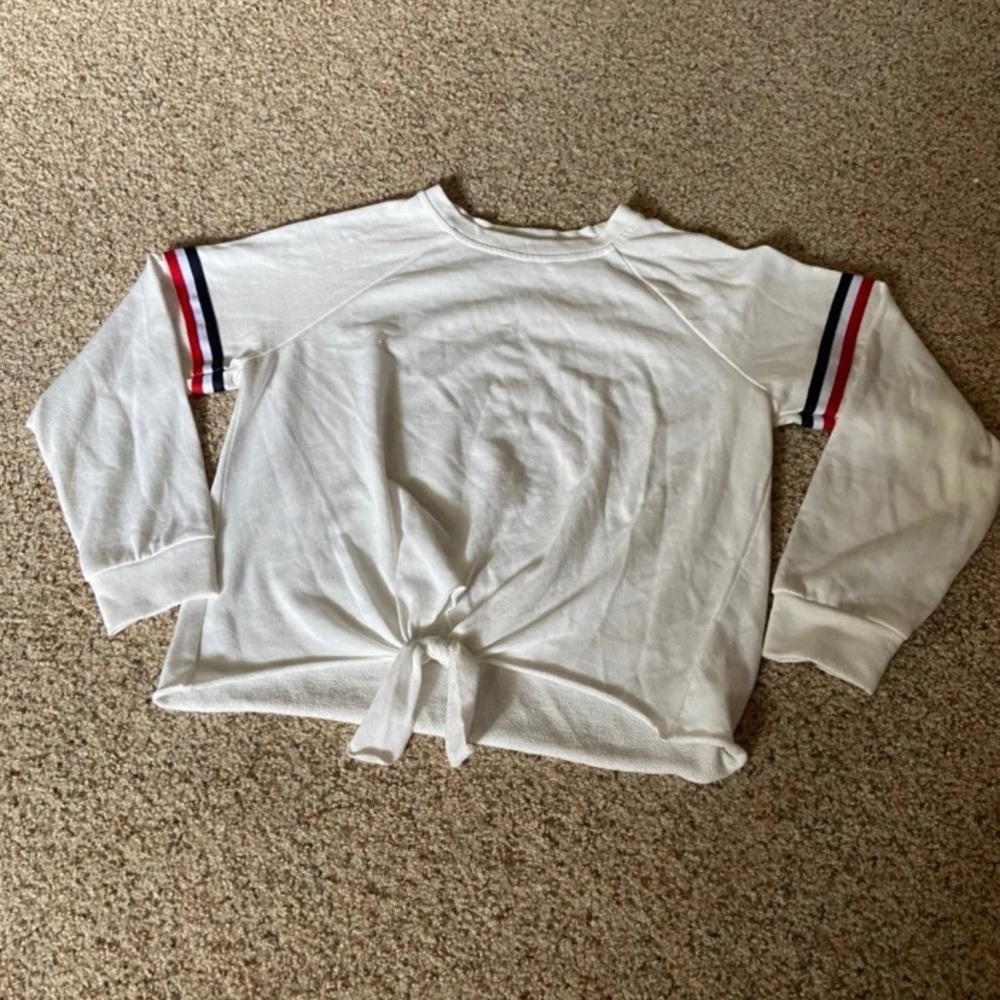 White Crew Neck with Sleeve Embellishment
